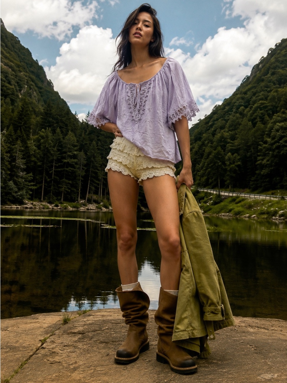 179. Lace-Trim Peasant Top - Women